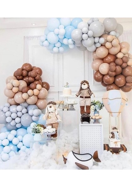 Pastel Karamel-Ten-Gri-Mavi Balon 50 Adet + 5 Mt. Balon Zinciri