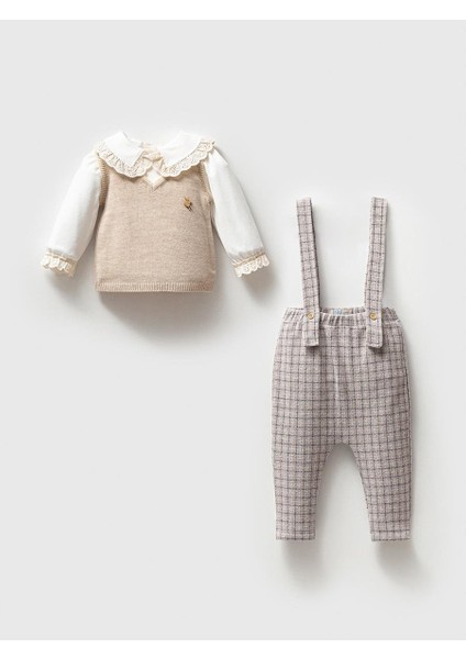 Kız Bebek Triko Süveterli 2'li Pantolon Takım NOY-9344