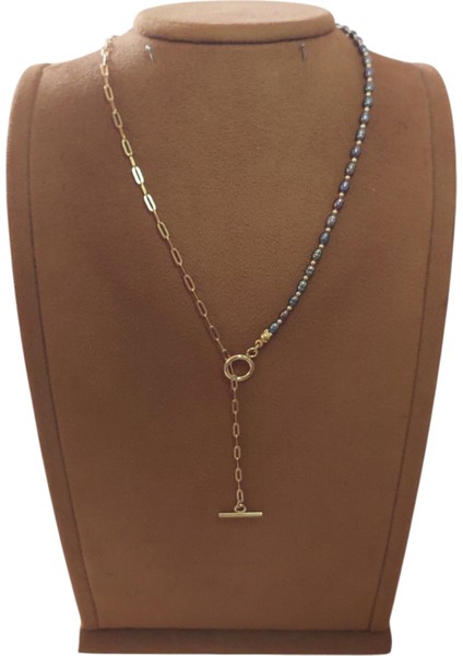 Doğal Siyah Inci Kolye, Paslanmaz Çelik Zincir ve O-T Kapama Kombinli fiyatları