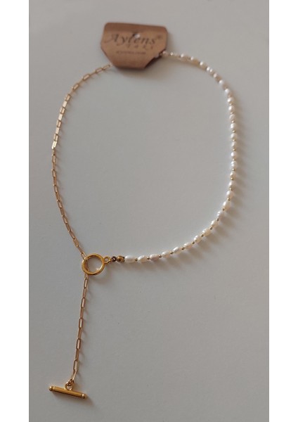 Doğal Inci Kolye, Paslanmaz Çelik Zincir ve O-T Kapama Kombinli modelleri