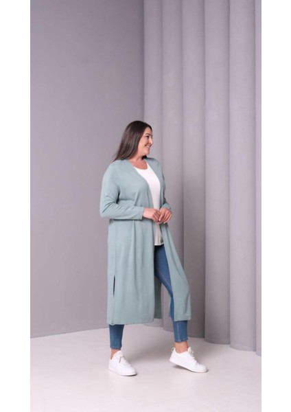 Kadın Büyük Beden Yumuşak Dokulu Çift Yırtmaçlı Uzun Triko Hırka fiyatları