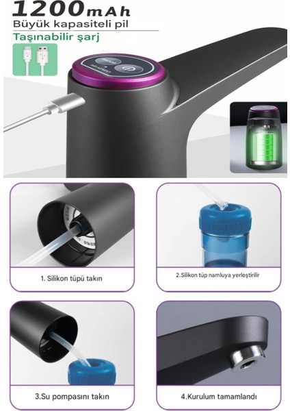 Şarjlı Otomatik Damacana Su Pompası Siyah (600ML) fırsatları