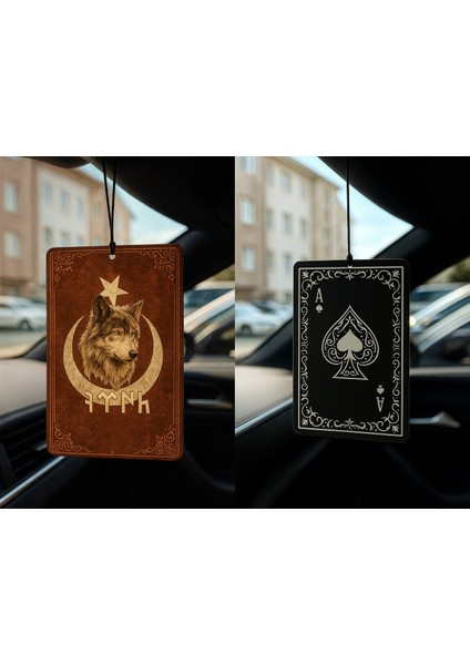 Göktürk Türk Kurt ve Maça As - Ikili Oto Kokusu - Dekoratif Araç Kokusu ve Aksesuarı