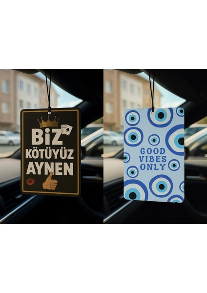 Biz Kötüyüz Aynen ve Nazar Boncuğu - Ikili Oto Kokusu - Dekoratif Araç Kokusu ve Aksesuarı