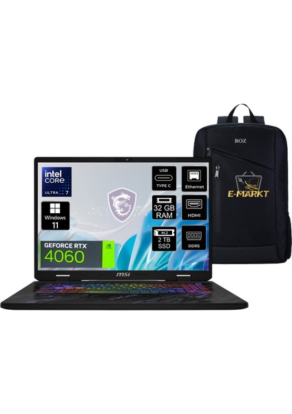 Msı Pulse 17 Aı C1VFKG-083XTR Intel Core Ultra 7 155H 32GB 2tb RTX4060 Wındows 11 Pro 17" Fhd+ 165Hz Taşınabilir Bilgisayar + Boz Çanta