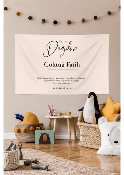 Happy Birthday Kişiye Özel Büyük Ebat Birinci Kalite Kumaş Doğum Günü Duvar Örtüsü Duvar Halısı