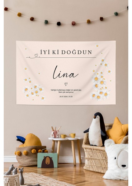 Papatya Temalı Doğum Günü Flaması Kişiye Özel Kumaş Iyi Ki Doğdun Duvar Örtüsü Panosu fiyatları