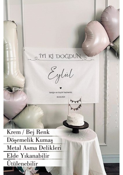 Kişiye Özel Kumaş Büyük Ebat Doğum Günü Happy Birthday Iyi Ki Doğdun Duvar Örtüsü Panosu Flaması