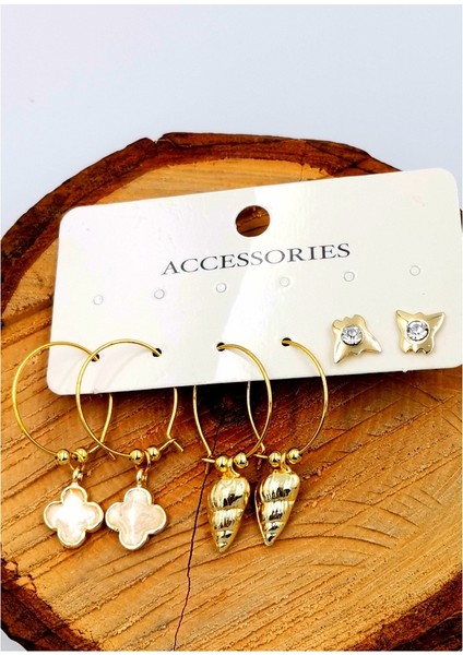 Gold Renk Figürlü Çoklu Küpe