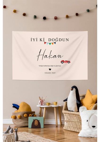 Araba Temalı Kişiye Özel Kumaş Doğum Günü Happy Birthday Iyi Ki Doğdun Duvar Örtüsü Flaması Panosu
