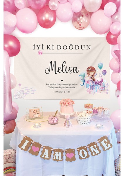 Deniz Kızı Tema Doğum Günü Örtüsü Kişiye Özel Kumaş Happy Birthday Duvar Örtüsü Duvar Panosu Flaması fiyatları