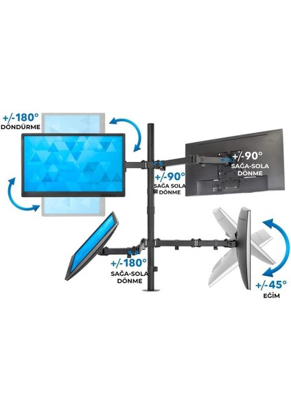 PM-054 13-27'' Dörtlü (Quad) Mekanik Lcd-Led Gaming Monitör Tutucu Masa Stand Askı Aparatı fırsatları