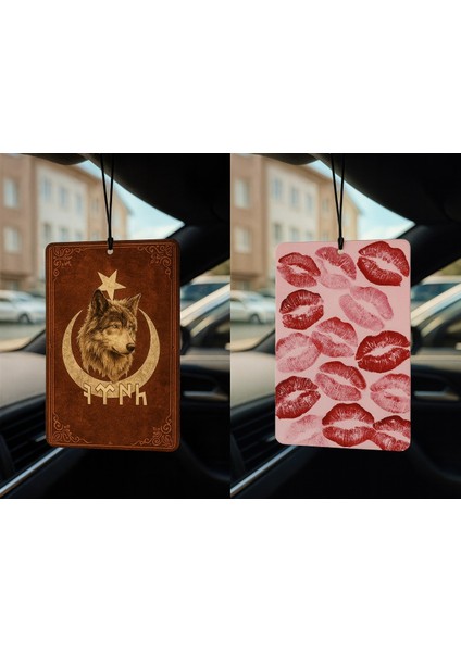 Göktürk Türk Kurt ve Öpücük - Ikili Oto Kokusu - Dekoratif Araç Kokusu ve Aksesuarı