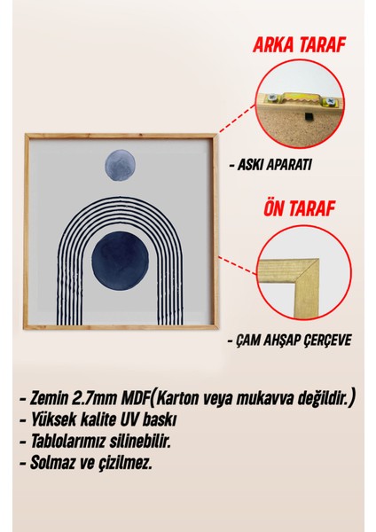 Ahşap Çerçeveli Mdf Kare Tablo Seti Salon ve Oturma Odası Için KR4008 23 x 23