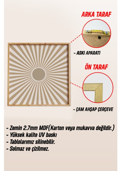 Ahşap Çerçeveli Mdf Kare Tablo Seti Salon ve Oturma Odası Için KR4002 23 x 23