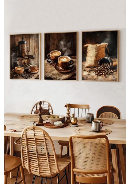 ☕ Ahşap Çerçeveli Mdf 3’lü Kahve Temalı Tablo Seti – 23X32 / 32X42 / 42X62 cm CRV1002 23 x 32 fiyatları
