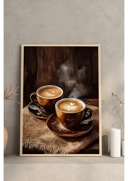 ☕ Ahşap Çerçeveli Mdf 3’lü Kahve Temalı Tablo Seti – 23X32 / 32X42 / 42X62 cm CRV1002 23 x 32 modelleri