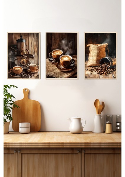 ☕ Ahşap Çerçeveli Mdf 3’lü Kahve Temalı Tablo Seti – 23X32 / 32X42 / 42X62 cm CRV1002 23 x 32 fırsatları