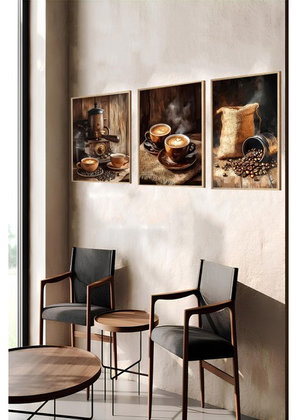 ☕ Ahşap Çerçeveli Mdf 3’lü Kahve Temalı Tablo Seti – 23X32 / 32X42 / 42X62 cm CRV1002 23 x 32 indirimleri