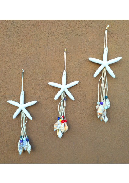 Beyaz Üçlü Deniz Yıldızı Deniz Kabuklu Duvar Bahçe Balkon Süsü Ev Dekor Rüzgar Çanı