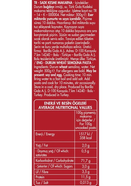 Spagetti (Çubuk) Makarna 500GR x 20 Adet fiyatları