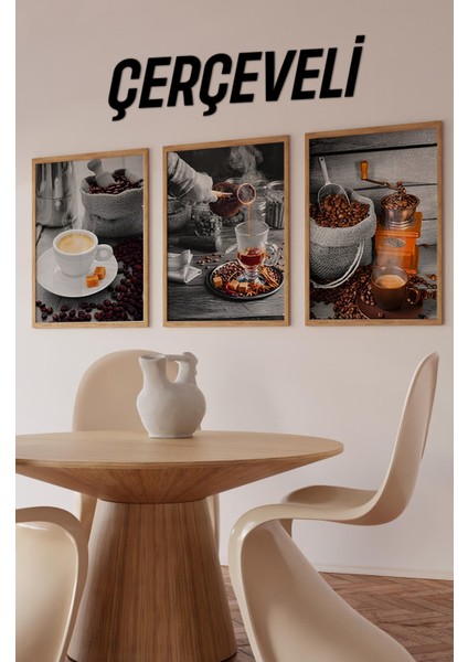 ☕ Renkli Retro Kahve Keyfi – 3’lü Ahşap Çerçeveli Tablo Seti CRV1007 23 x 32