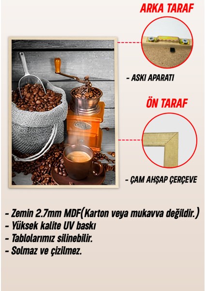 ☕ Renkli Retro Kahve Keyfi – 3’lü Ahşap Çerçeveli Tablo Seti CRV1007 23 x 32