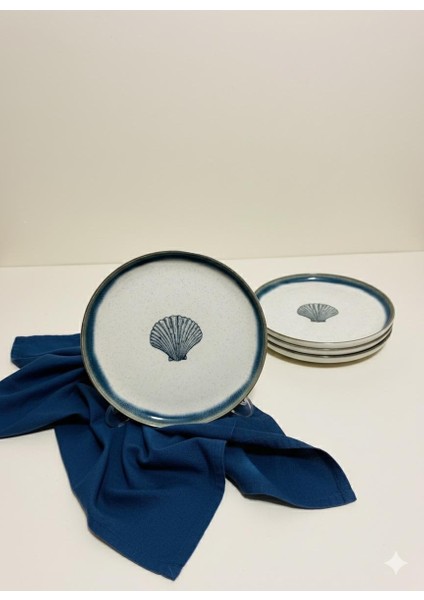 Moderna 4 Parça 21 cm Pasta Tabağı Tarçın Midye Desenli modelleri