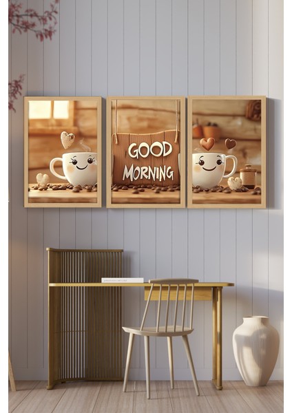 🌞 Good Morning Neşesi – 3’lü Mdf Uv Baskılı Sevimli Kahve Tablo Seti (3 Ebat Seçeneği) CRVS1022 13 x 17 fiyatları