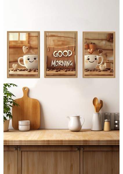🌞 Good Morning Neşesi – 3’lü Mdf Uv Baskılı Sevimli Kahve Tablo Seti (3 Ebat Seçeneği) CRVS1022 13 x 17 fırsatları