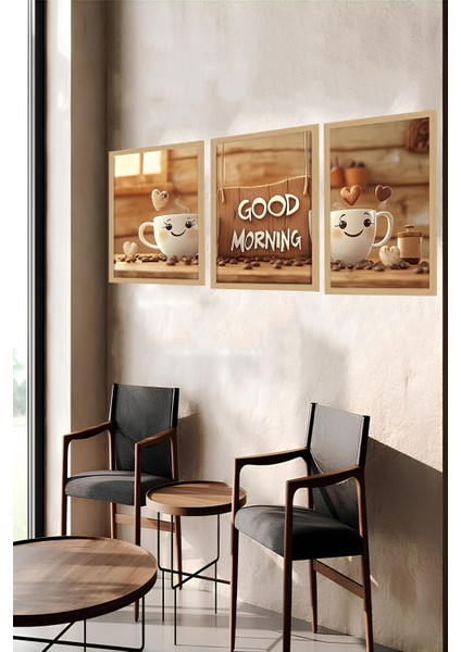 🌞 Good Morning Neşesi – 3’lü Mdf Uv Baskılı Sevimli Kahve Tablo Seti (3 Ebat Seçeneği) CRVS1022 13 x 17 indirimleri
