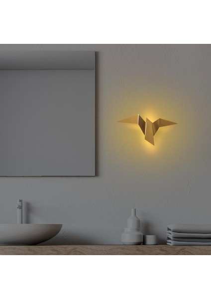 Kuş Figür Modern Led'li Aplik Parlak Gold, Ambiyans Tekli Duvar LED Aydınlatma 3000K Sarı Işık PACALI-13503-M