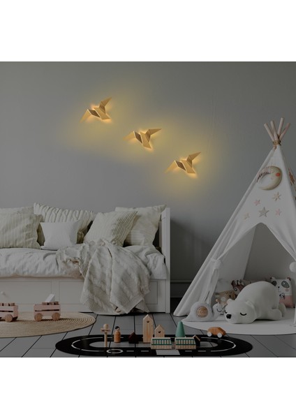 Kuş Figür Modern Led'li Aplik Parlak Gold, Ambiyans Tekli Duvar LED Aydınlatma 3000K Sarı Işık PACALI-13503-M modelleri