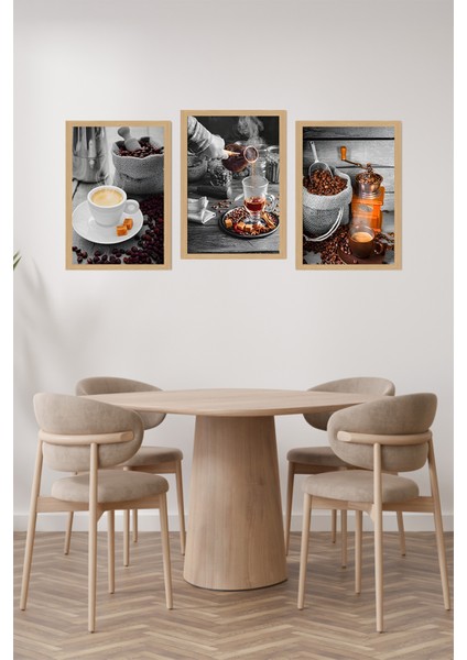 ☕ Kahve Tutkunlarına Özel 3'lü Tablo Seti – Çerçeve Görünümlü Mdf Tasarım ☕ CRVS1007 13 x 17 fiyatları