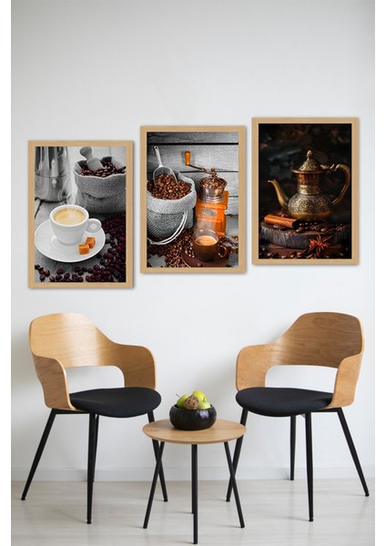 ☕ Kahve Tutkunlarına Özel 3'lü Tablo Seti – Çerçeve Görünümlü Mdf Tasarım ☕ CRVS1007 13 x 17 modelleri