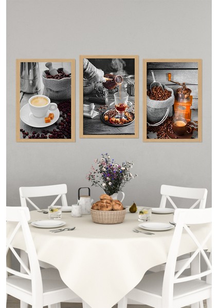 ☕ Kahve Tutkunlarına Özel 3'lü Tablo Seti – Çerçeve Görünümlü Mdf Tasarım ☕ CRVS1007 13 x 17 indirimleri