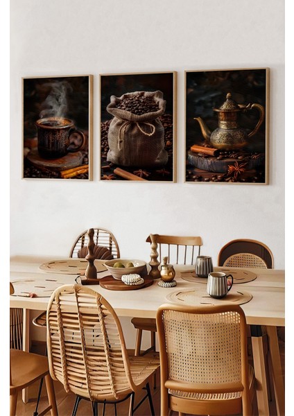 ☕️ Geleneksel Kahve Ruhunu Yansıtan 3'lü Çerçeveli Mdf Tablo Seti CRV1006 23 x 32 fiyatları