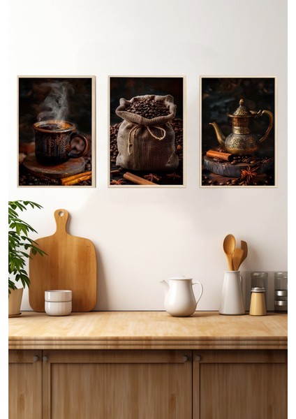 ☕️ Geleneksel Kahve Ruhunu Yansıtan 3'lü Çerçeveli Mdf Tablo Seti CRV1006 23 x 32 fırsatları