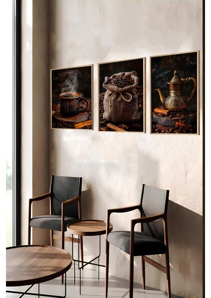 ☕️ Geleneksel Kahve Ruhunu Yansıtan 3'lü Çerçeveli Mdf Tablo Seti CRV1006 23 x 32 indirimleri