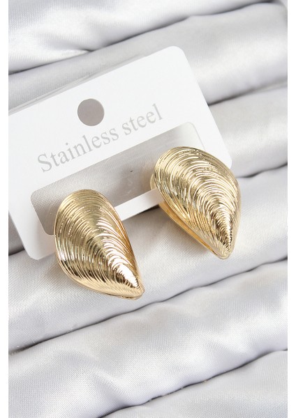 Pirinç Istiridye Model Gold Renk Kadın Küpe