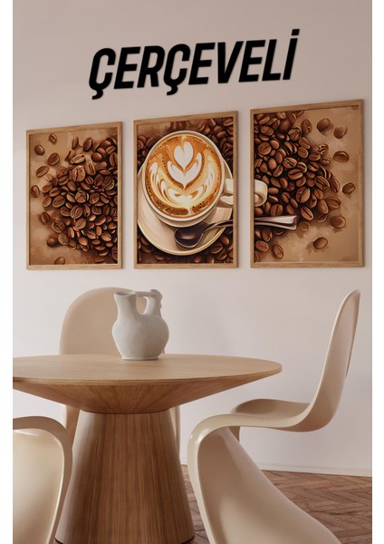☕ Latte Sanatlı Kahve Çekirdeği Temalı 3'lü Ahşap Çerçeveli Tablo Seti – Mdf Zemin CRV1008 32 x 42 fiyatları