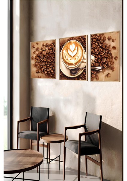 ☕ Latte Sanatlı Kahve Çekirdeği Temalı 3'lü Ahşap Çerçeveli Tablo Seti – Mdf Zemin CRV1008 32 x 42 indirimleri