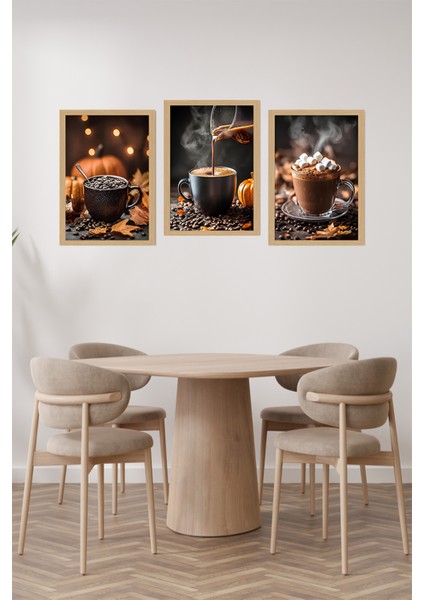 ☕ Kahve Temalı 3'lü Mdf Çerçeve Görünümlü Tablo Seti - 13X17 | 21X30 | 30X40 cm CRVS1014 13 x 17 fiyatları