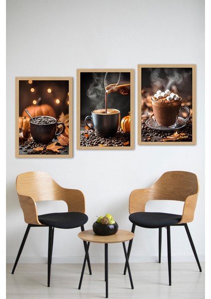 ☕ Kahve Temalı 3'lü Mdf Çerçeve Görünümlü Tablo Seti - 13X17 | 21X30 | 30X40 cm CRVS1014 13 x 17 modelleri