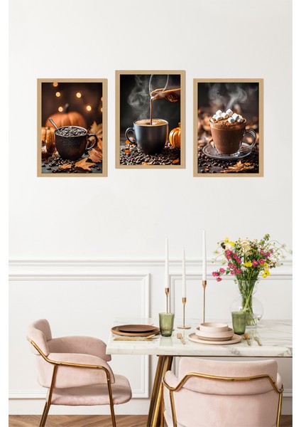 ☕ Kahve Temalı 3'lü Mdf Çerçeve Görünümlü Tablo Seti - 13X17 | 21X30 | 30X40 cm CRVS1014 13 x 17 fırsatları