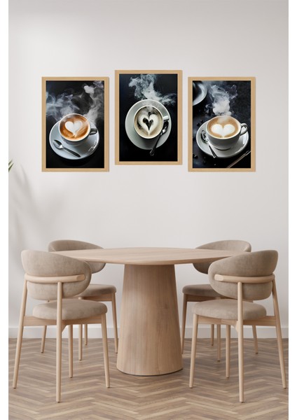🖼️ Çerçeve Görünümlü 3'lü Tablo Seti – Kahve Köpüğü & Kalp Temalı CRVS1012 13 x 17 fiyatları