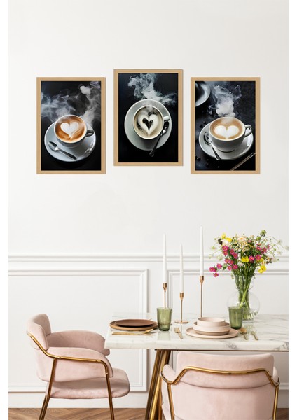 🖼️ Çerçeve Görünümlü 3'lü Tablo Seti – Kahve Köpüğü & Kalp Temalı CRVS1012 13 x 17 fırsatları