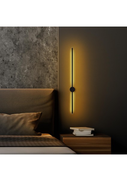 Modern Led'li Uzun Çubuk Aplik Pütürlü Siyah, Tekli LED Duvar Aplik Aydınlatma 3000K Sarı Işık SWORD-13484