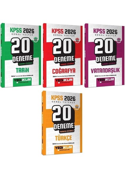Yediiklim 2026 Kpss Tarih + Coğrafya + Vatandaşlık + Türkçe 80 Deneme 4 Lü Set