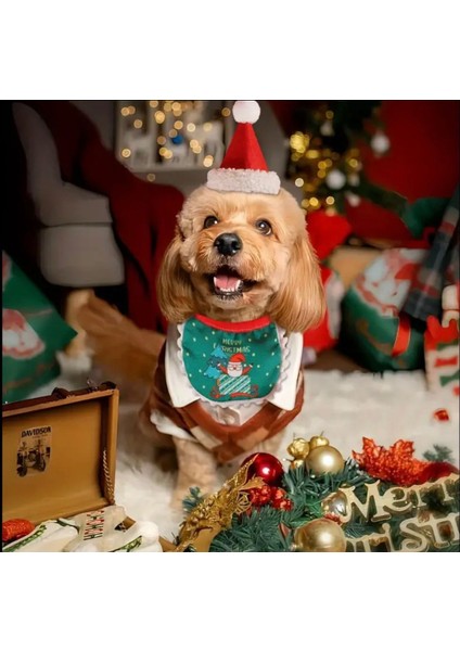 Kedi / Köpek Yılbaşı Parti Kıyafeti (2 Parça: Şapka ve Çift Taraflı Önlük) Evcil Hayvan Noel Kostümü fiyatları